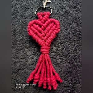 NWOT Handmade Macramé Red Heart Keychain